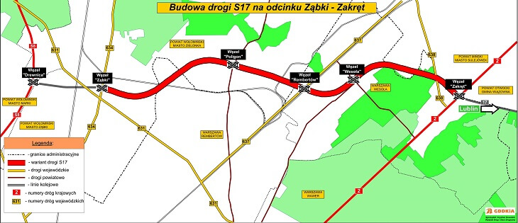 Wschodnia Obwodnica Warszawy. S17 Ząbki–Zakręt [mapa, trasa]. Źródło: GDDKiA